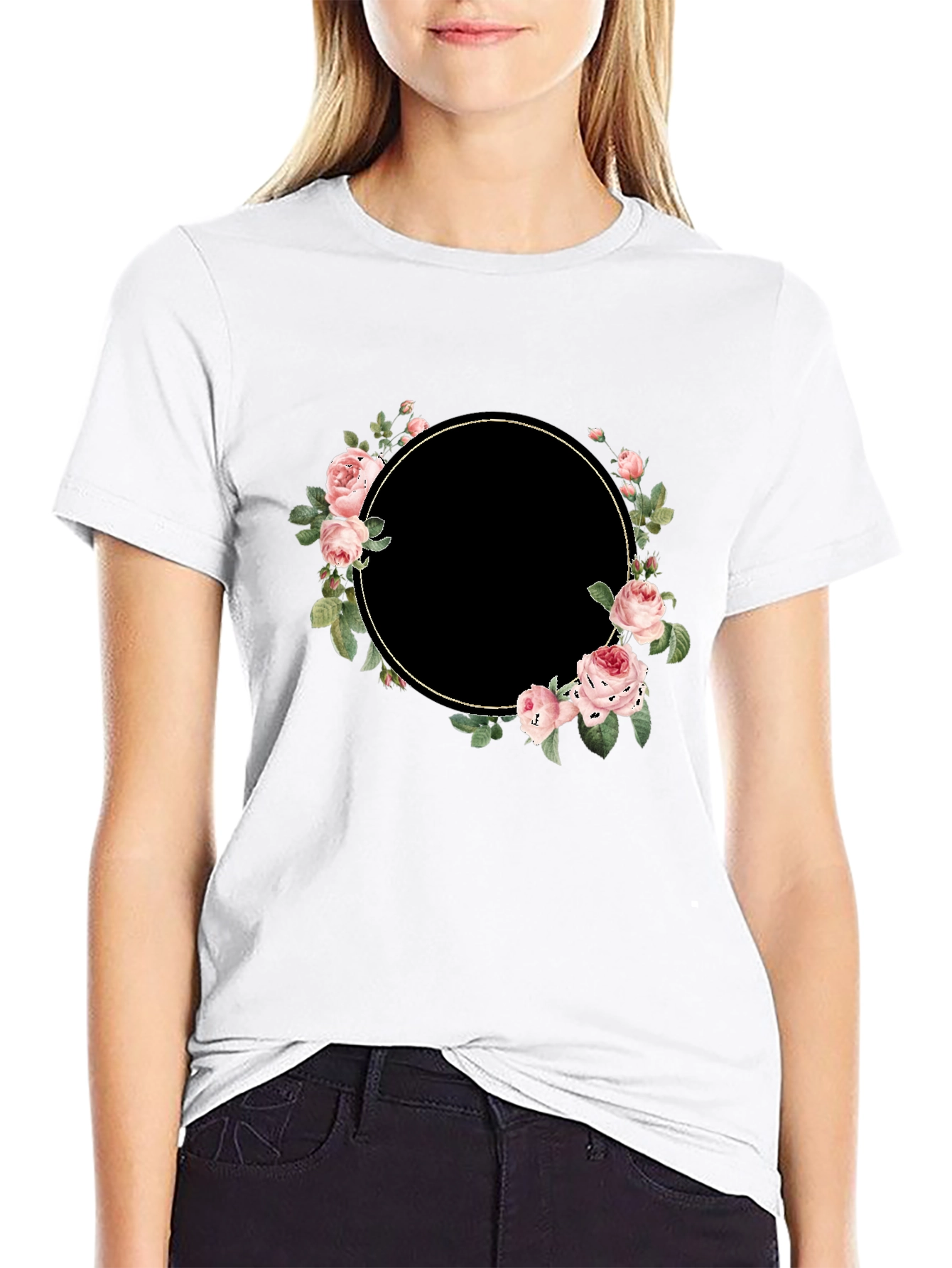 Black Floral Wreath Black T-Shirt - Stylish and Unique view 9
