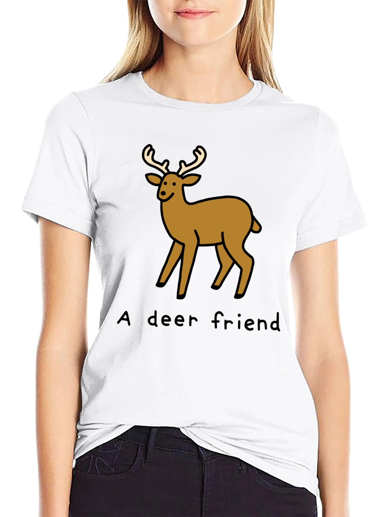 Black A Deer Friend Graphic Tee - Soft Black Cotton view 9