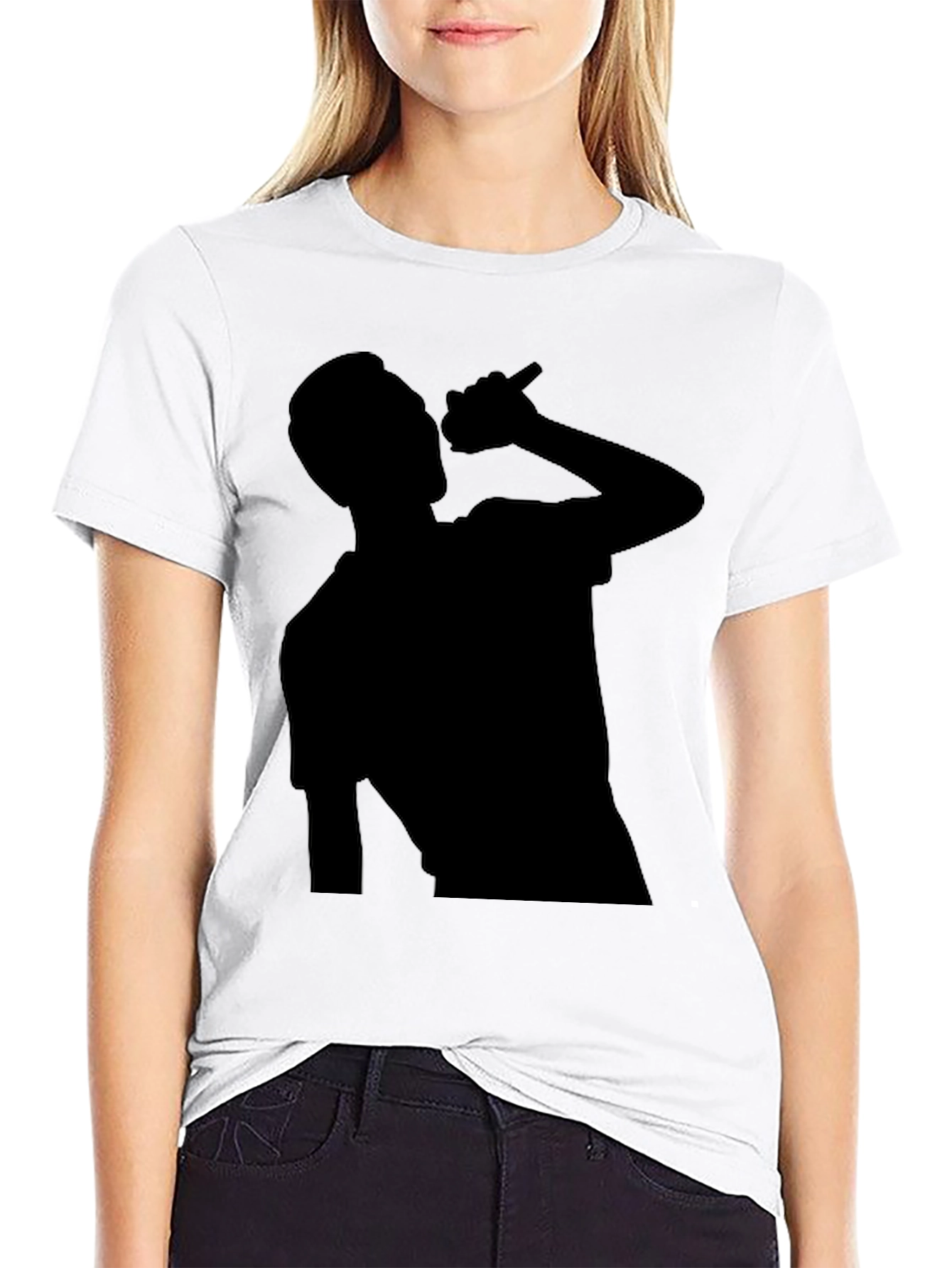 Black Silhouette Singer Graphic Tee - Black Cotton T-Shirt view 9