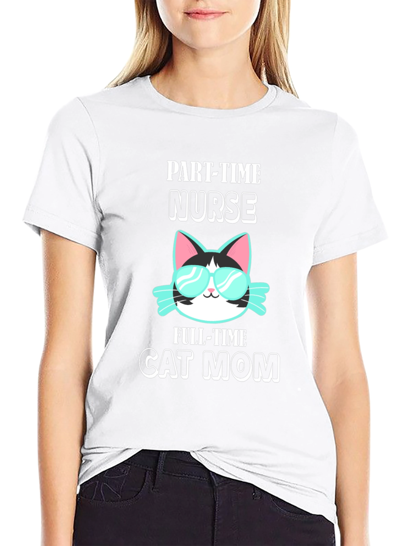 Black Part-Time Nurse Full-Time Cat Mom T-Shirt view 9
