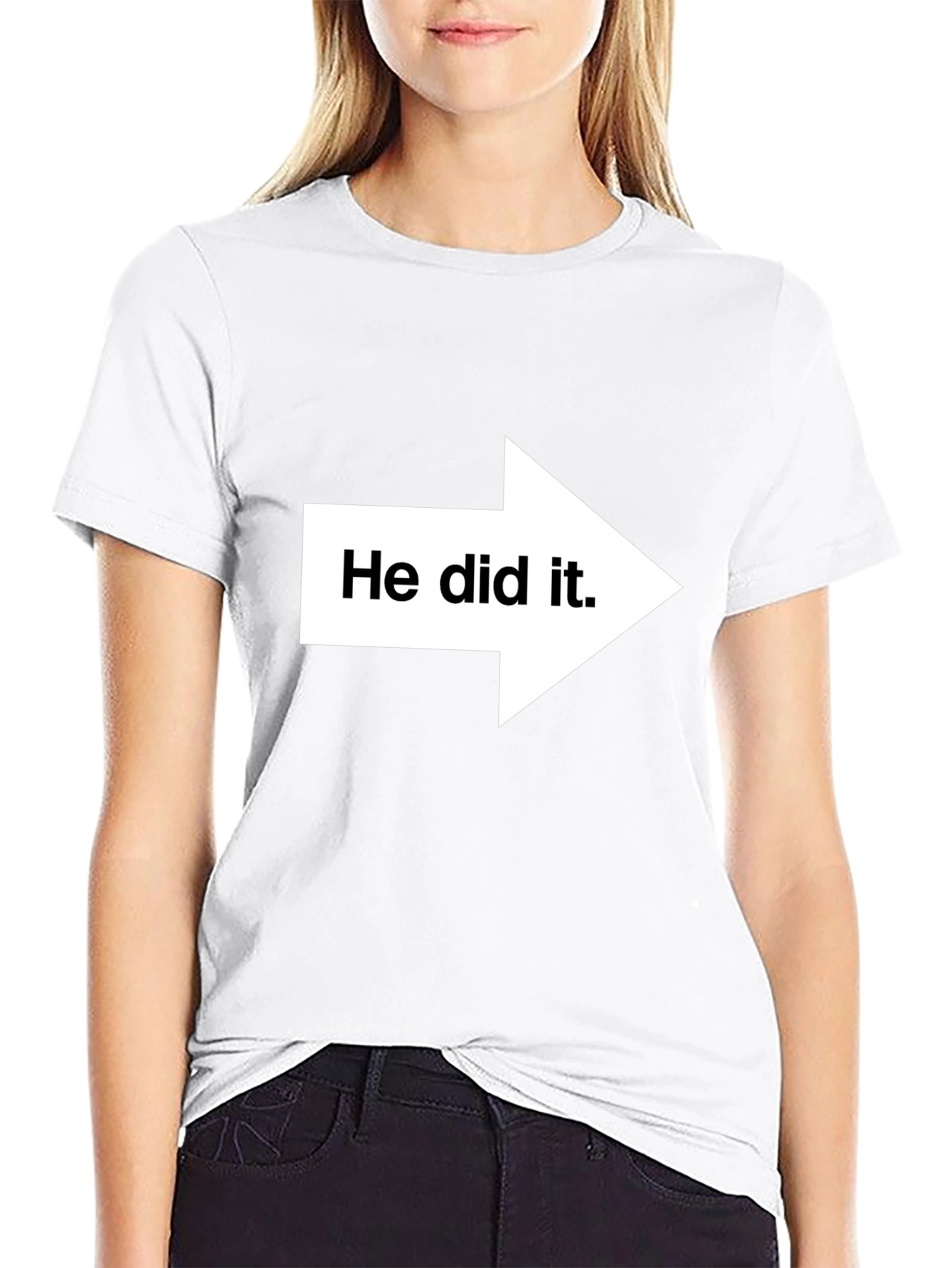 Black He Did It! Graphic Print T-Shirt - Pointing Arrow Novelty Tee view 9