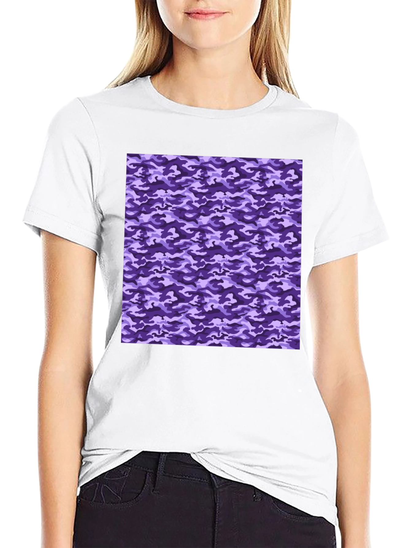 Black Purple Camo Print Black T-Shirt view 9