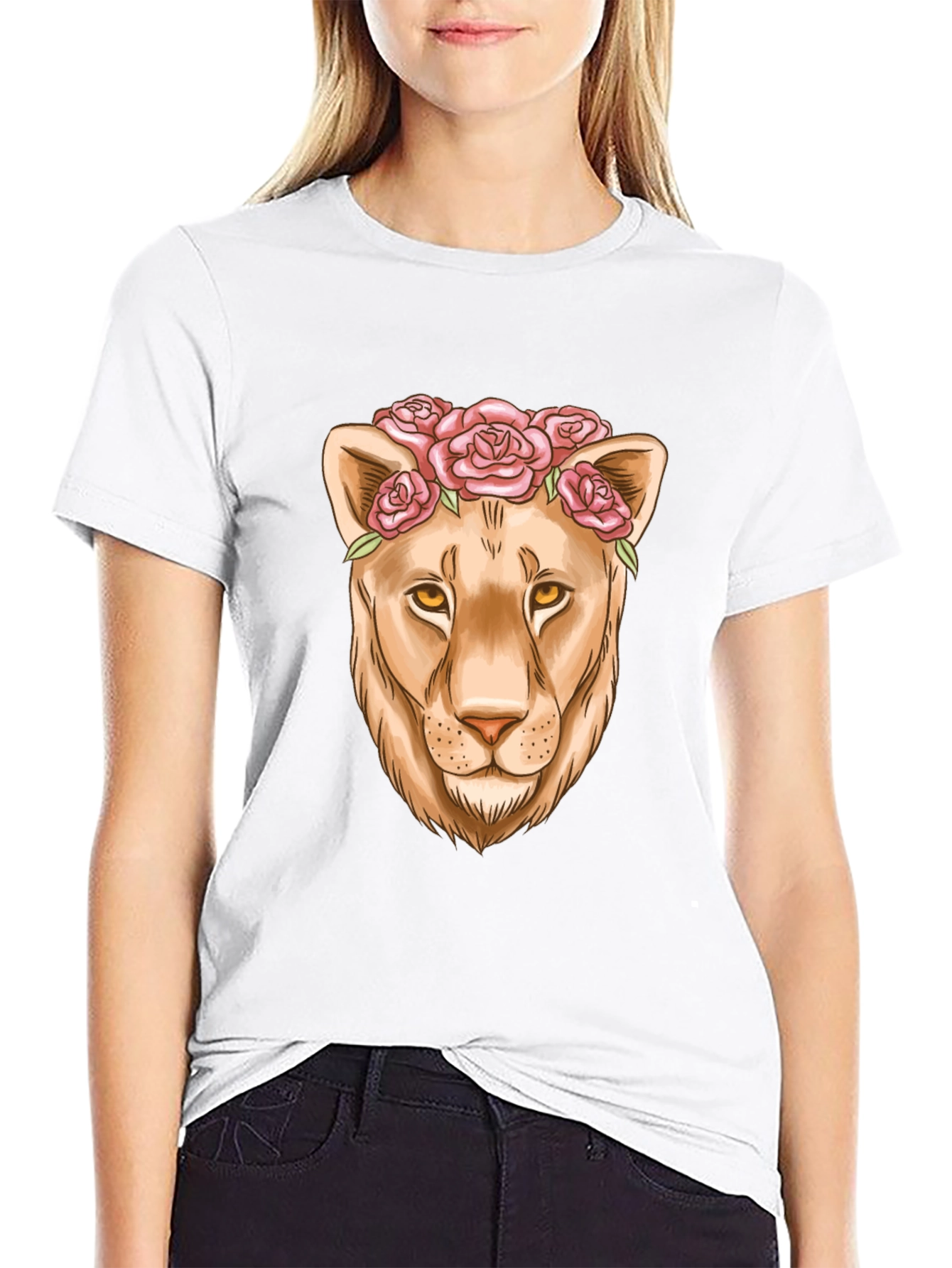 Black Lioness Flower Crown Graphic Tee - Black view 9