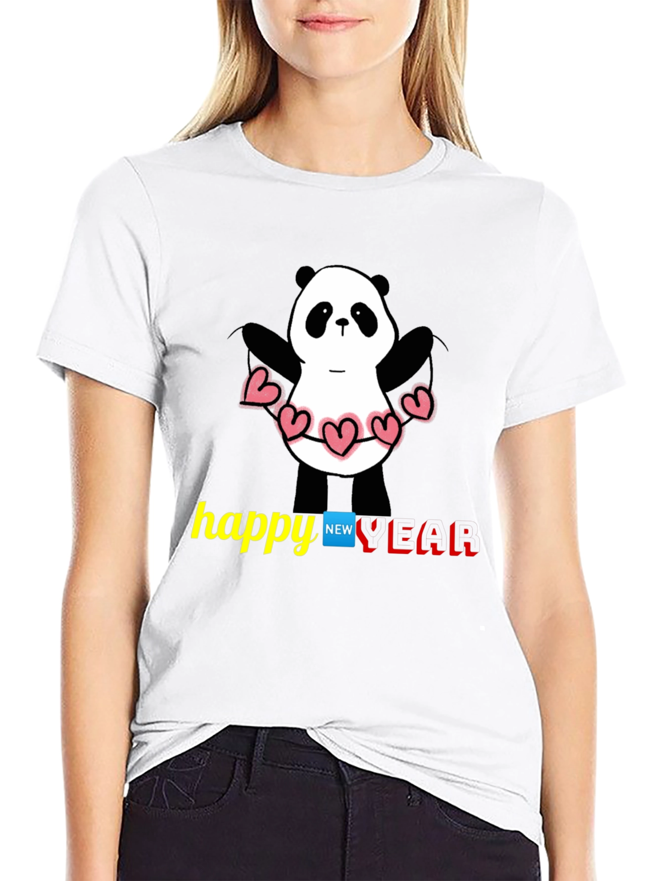 Black Happy New Year Panda T-Shirt - Black view 9