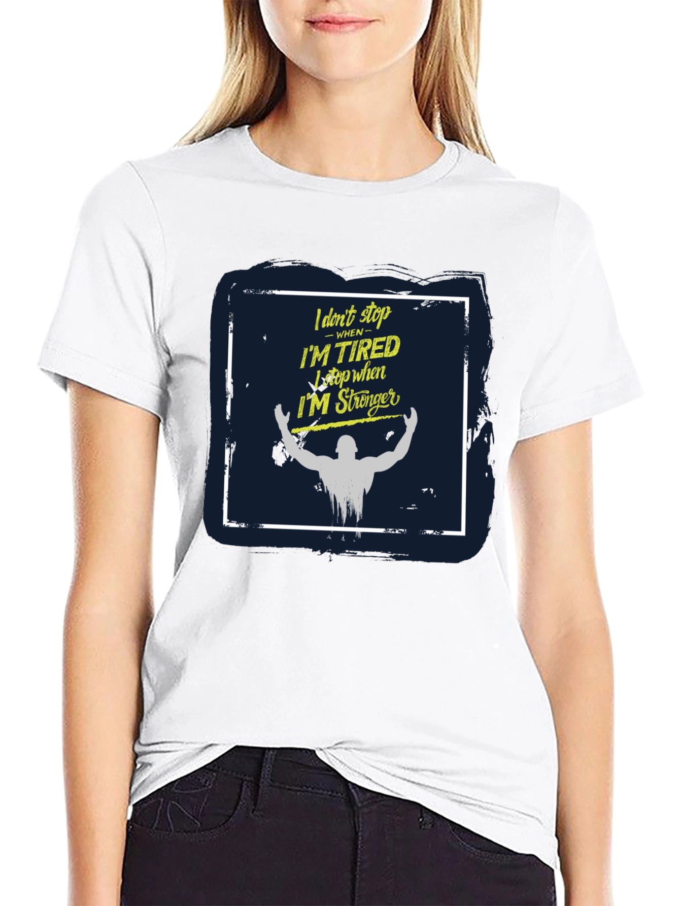 Black Motivational Workout T-Shirt - I Don't Stop When I'm Tired view 9