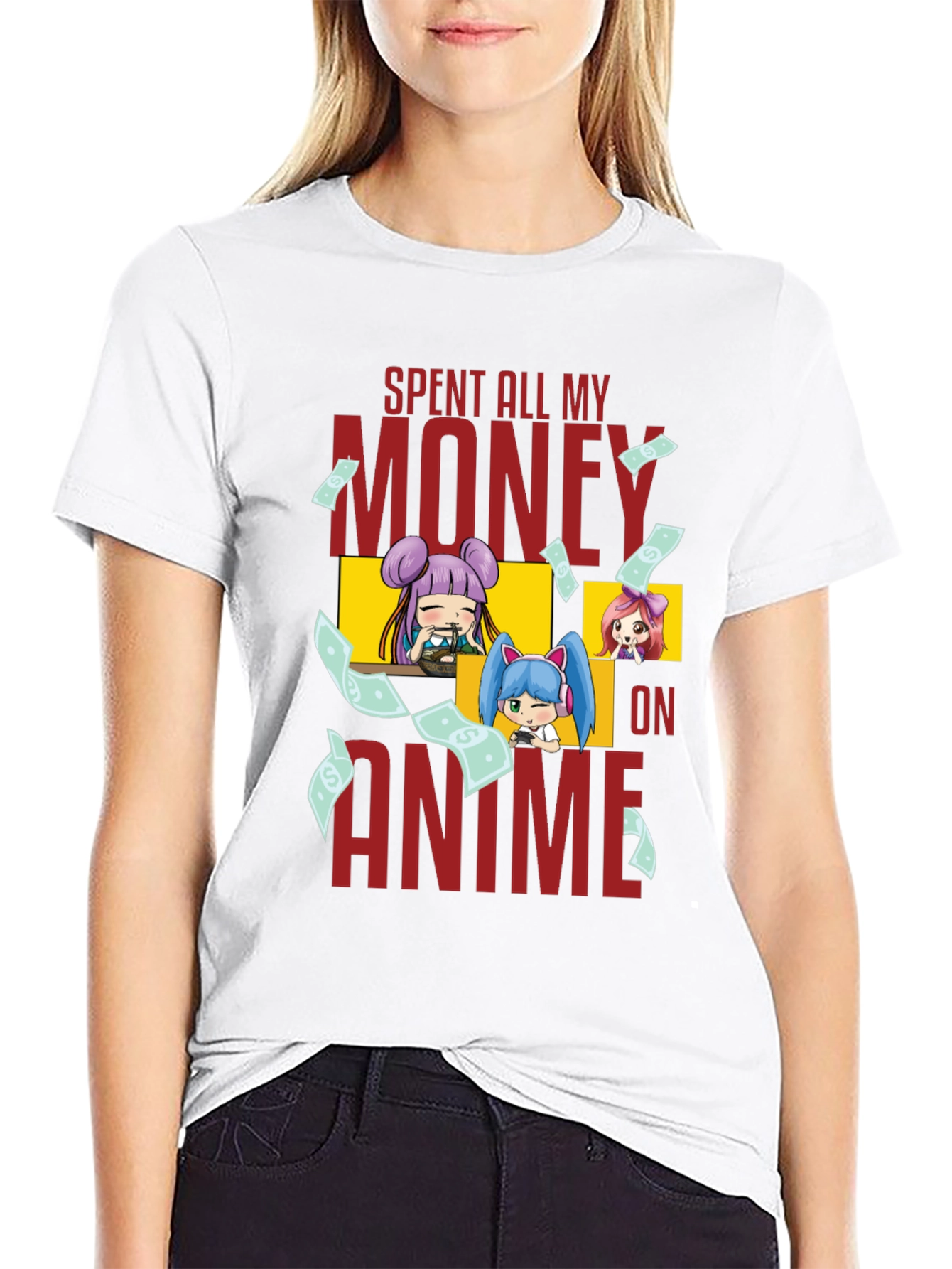 Black Anime Fan T-Shirt - Spent All My Money On Anime Graphic Tee view 9