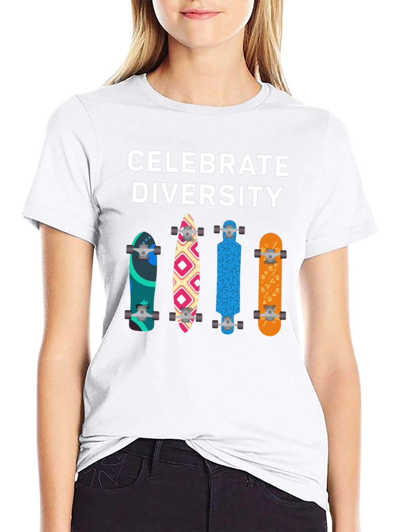 Black Celebrate Diversity Skateboard Graphic T-Shirt view 9