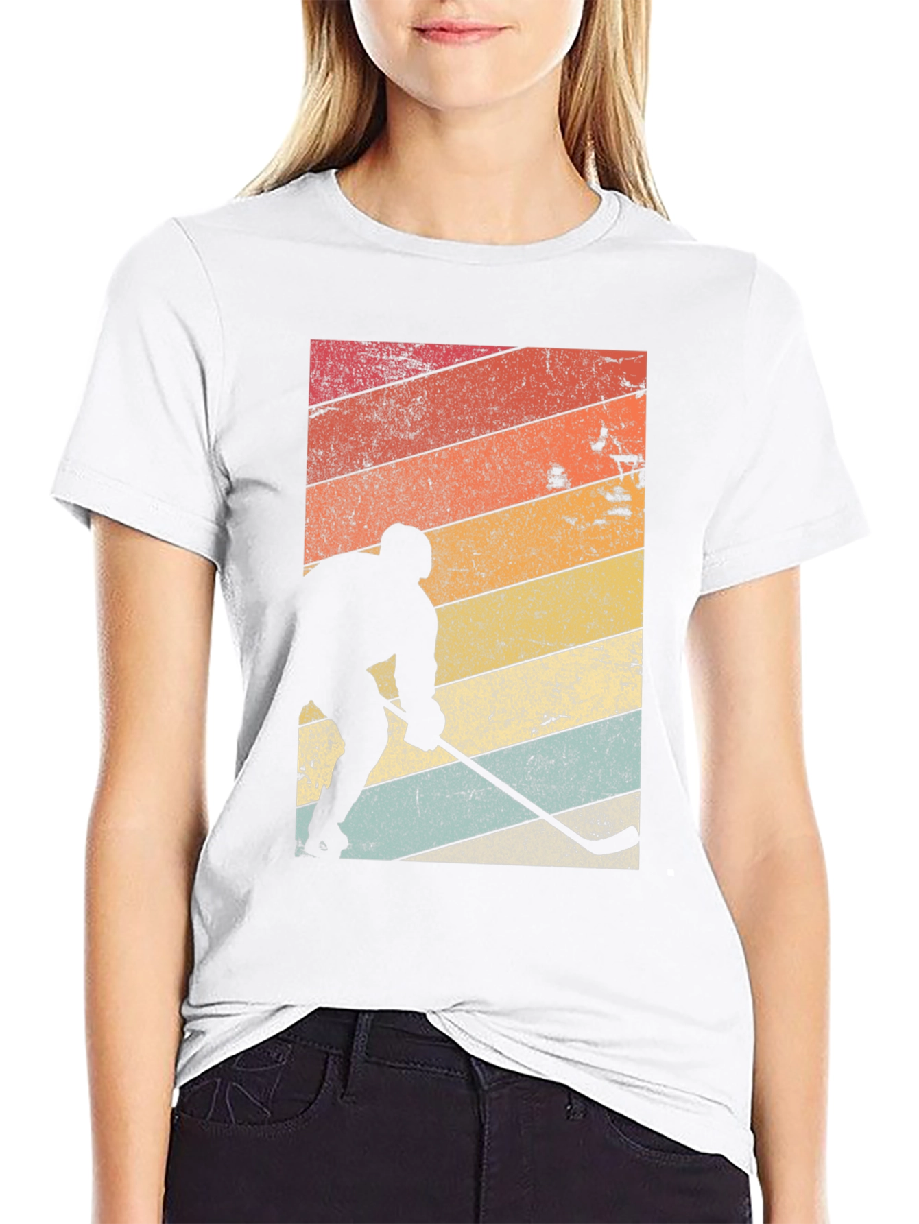 Black Retro Hockey Player Graphic T-Shirt view 9