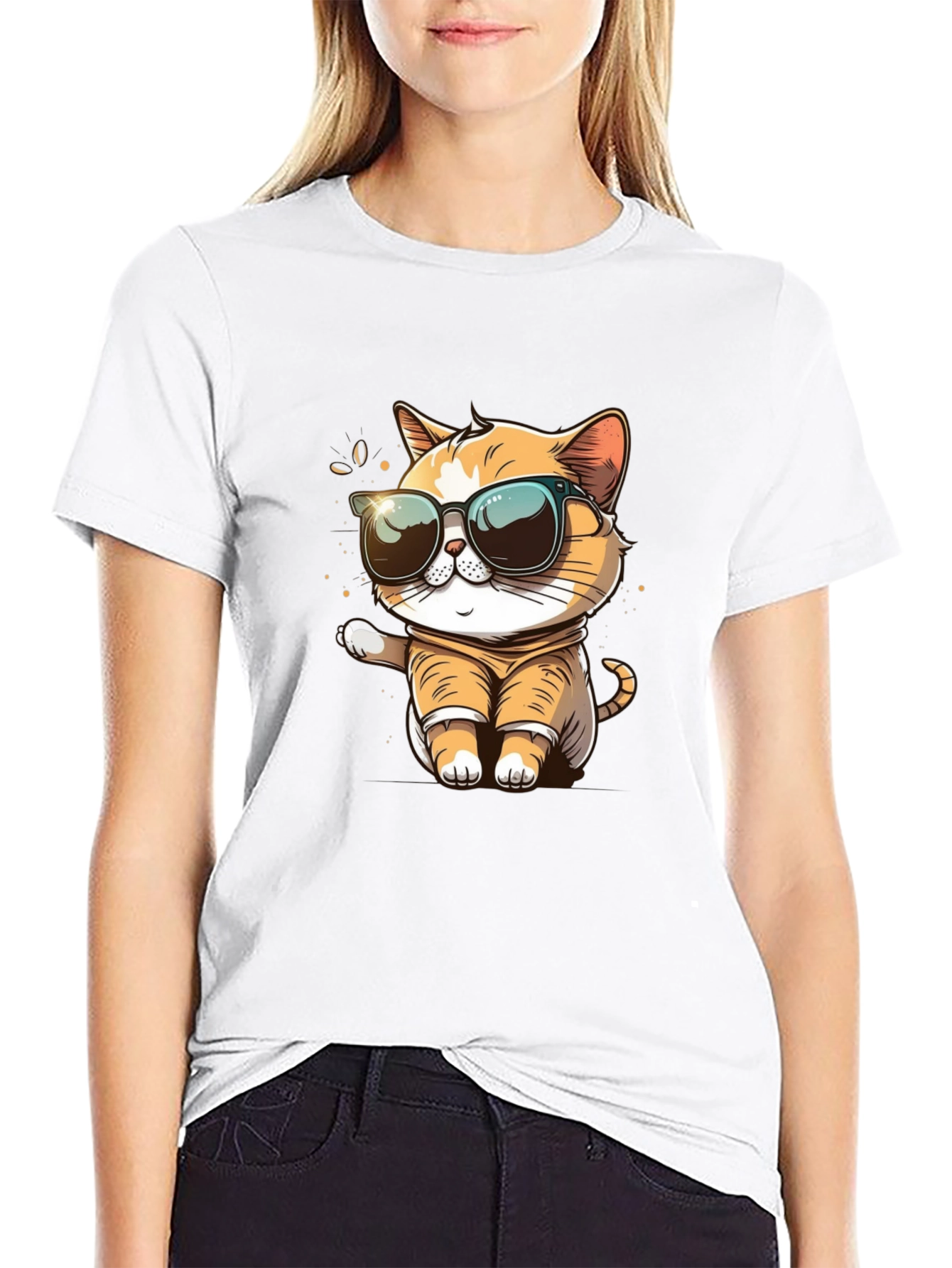 Black Cool Cat Graphic Tee - Trendy Style view 9