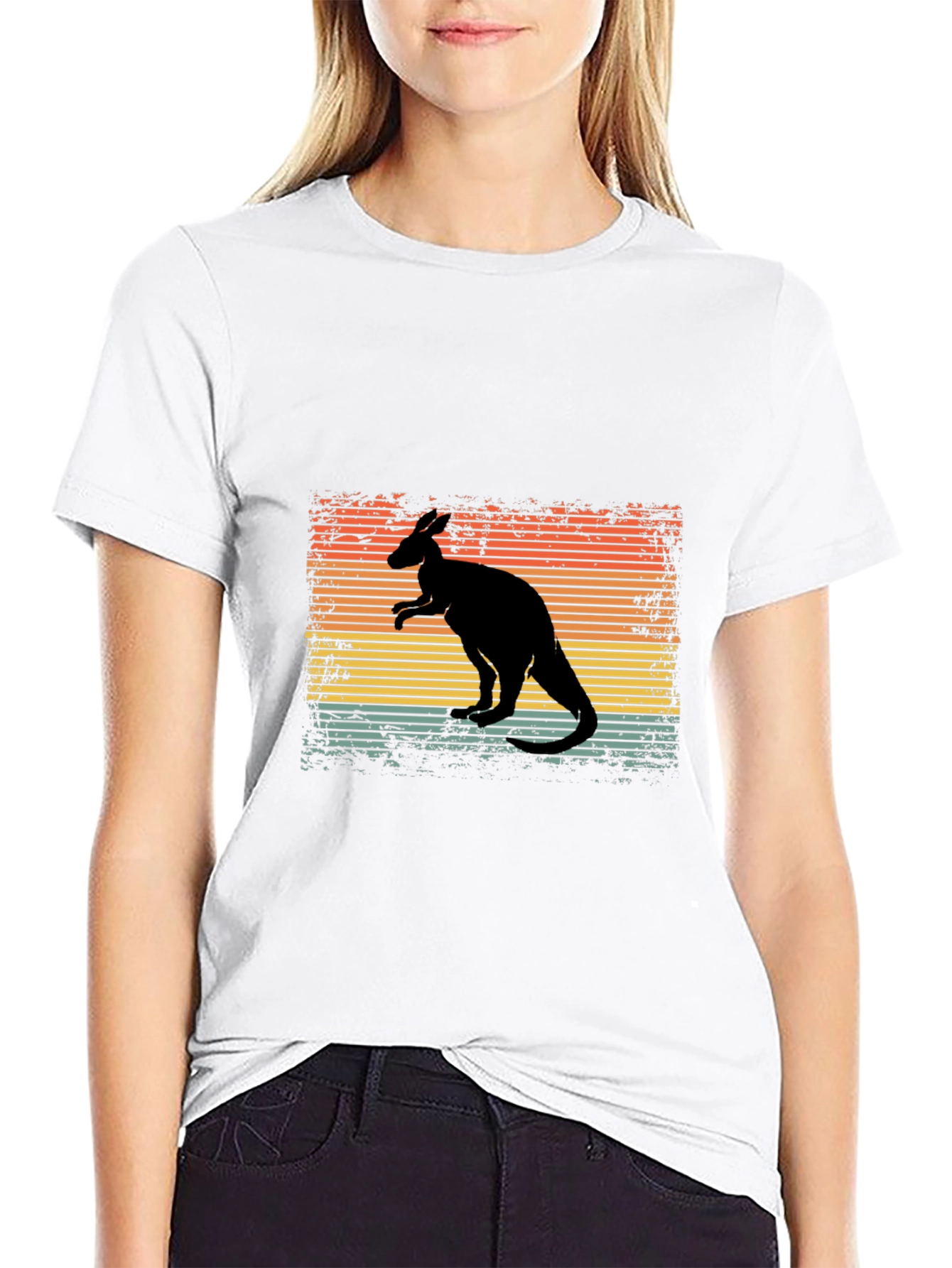 Black Retro Kangaroo Graphic T-Shirt view 9