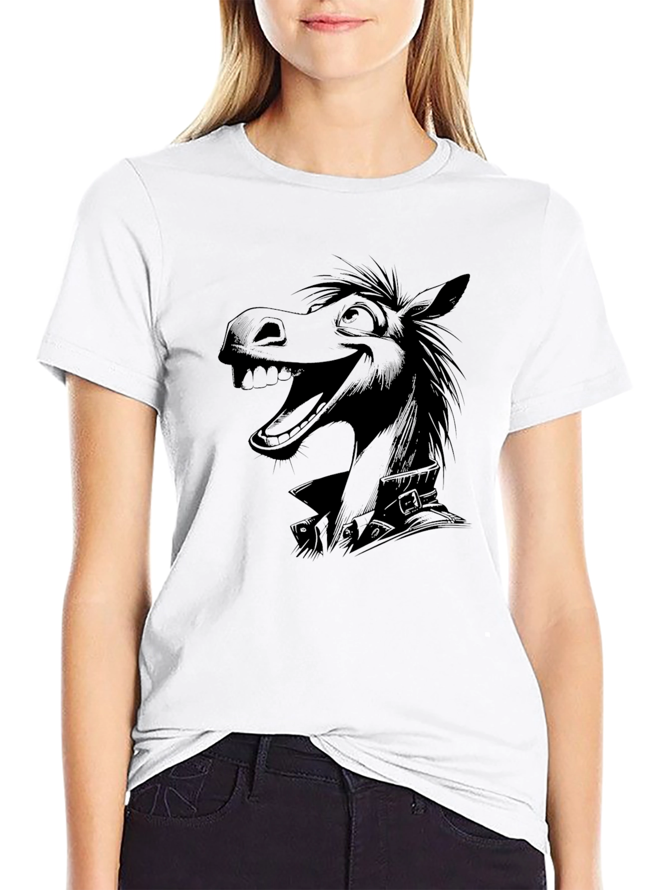 Black Cartoon Horse Black T-Shirt view 9