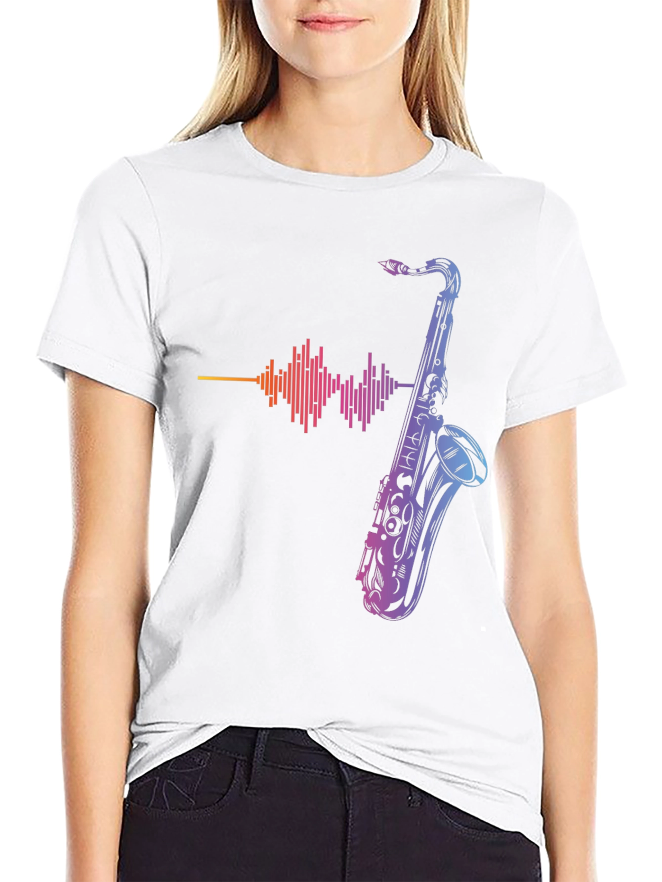 Black Saxophone Graphic Print Tee - Music Lover T-Shirt view 9