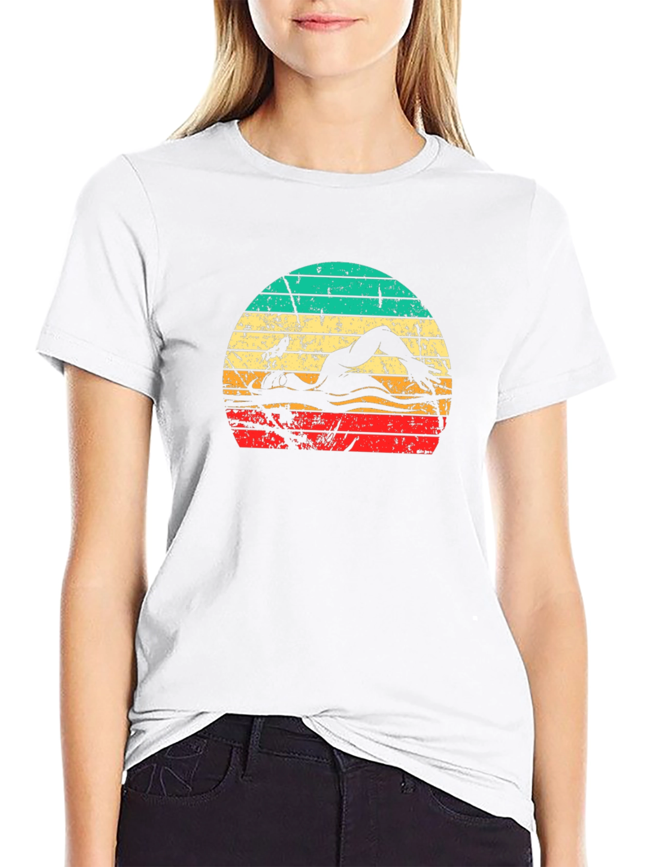 Retro Swimmer Graphic T-Shirt - Black - 9