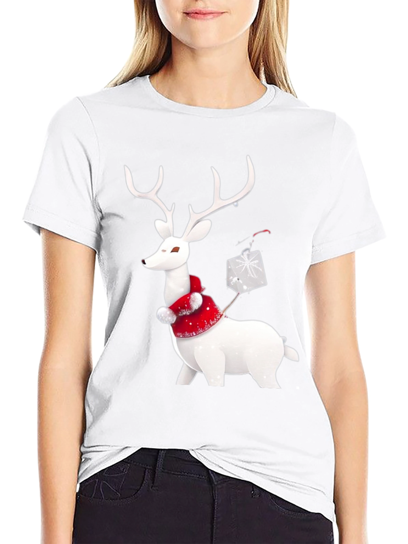 Black Festive Reindeer Graphic Tee - Holiday Apparel view 9