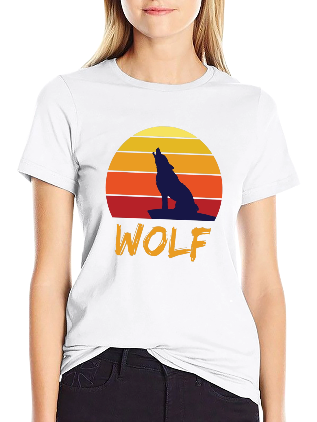 Black Wolf Sunset Graphic Tee - Vintage Style T-Shirt view 9