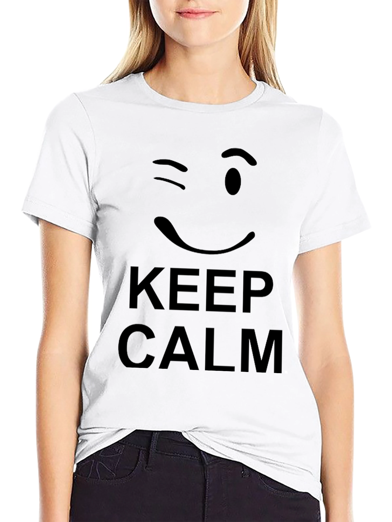 Black Keep Calm Wink Face Black Graphic Tee view 9
