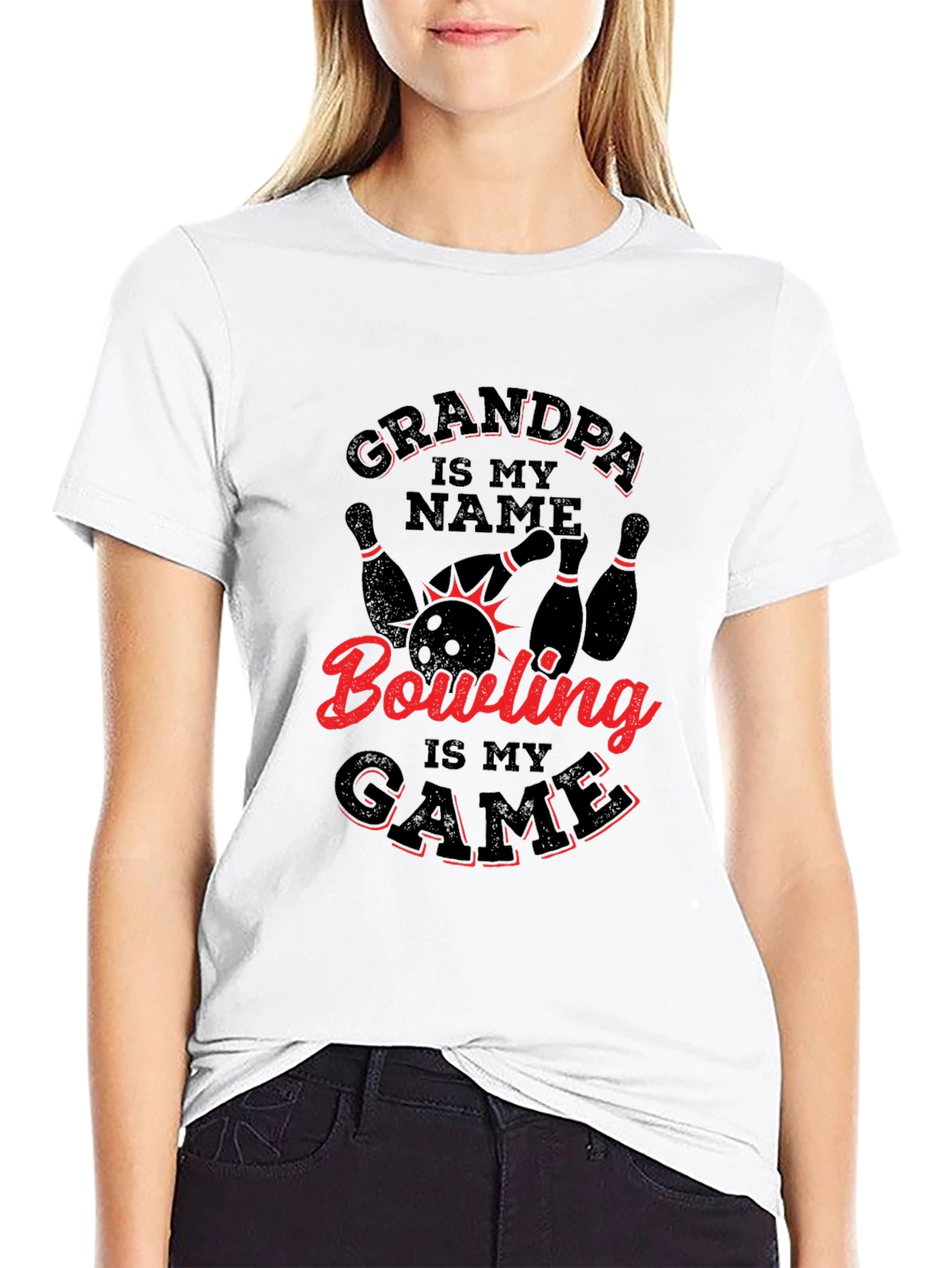 Black Grandpa Bowling T-Shirt -  Red & Black Design view 9