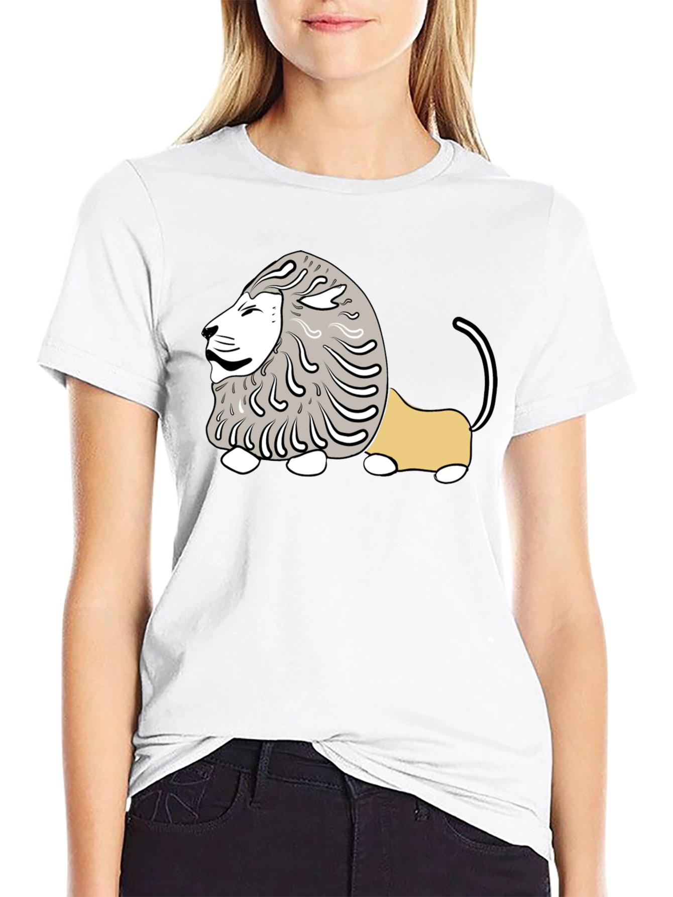 Black Cartoon Lion Graphic Tee - Casual Black T-Shirt view 9