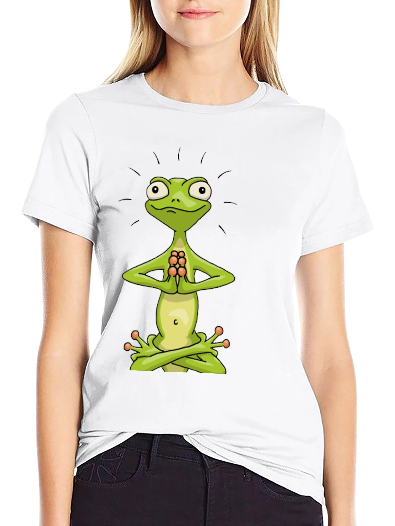 Black Zen Frog Tee - Meditating Cartoon Frog T-Shirt view 9