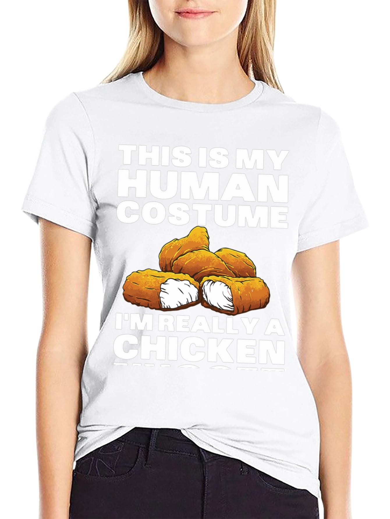 Black Funny Human Costume Chicken Nuggets T-Shirt view 9