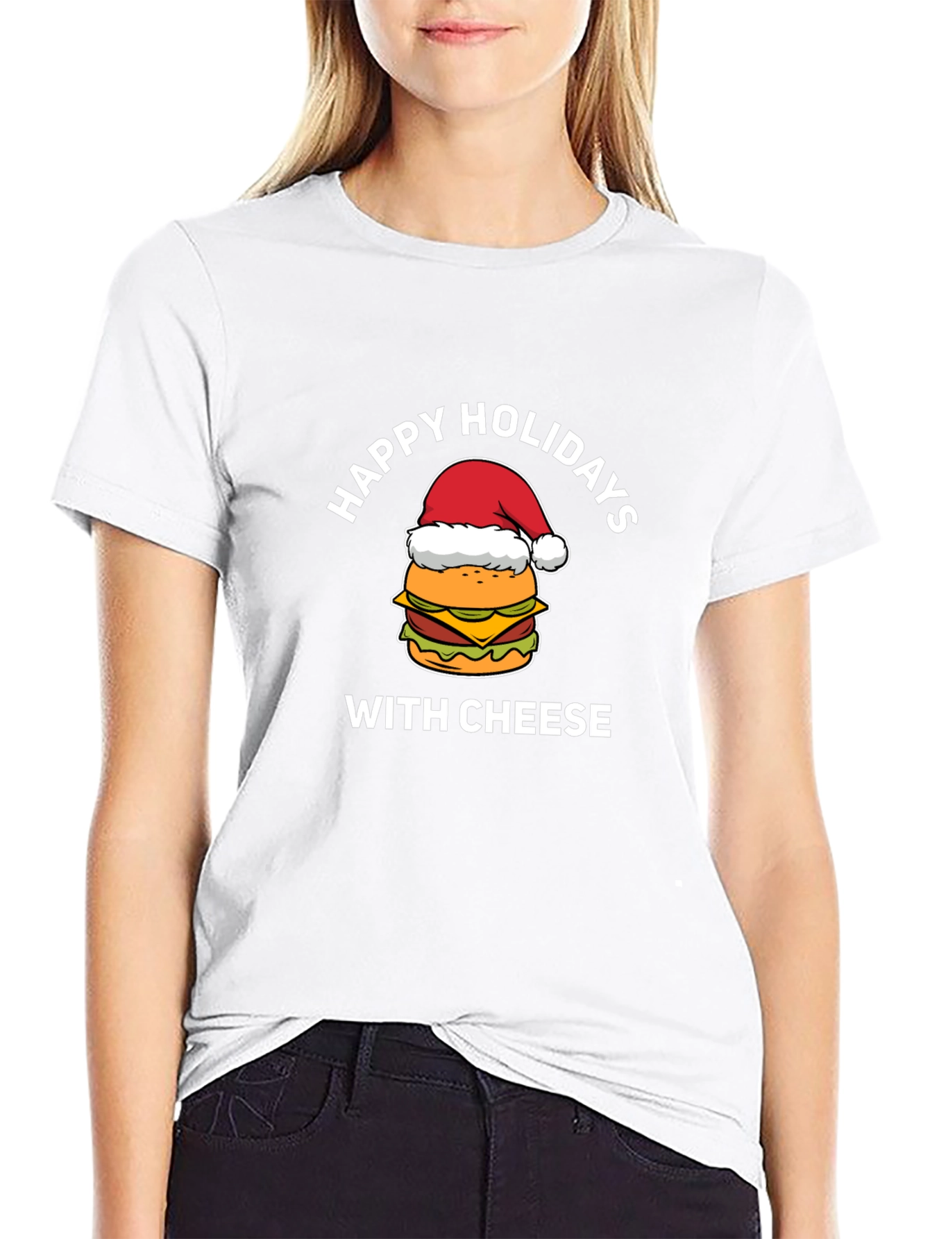 Black Happy Holidays With Cheese Burger T-Shirt view 9