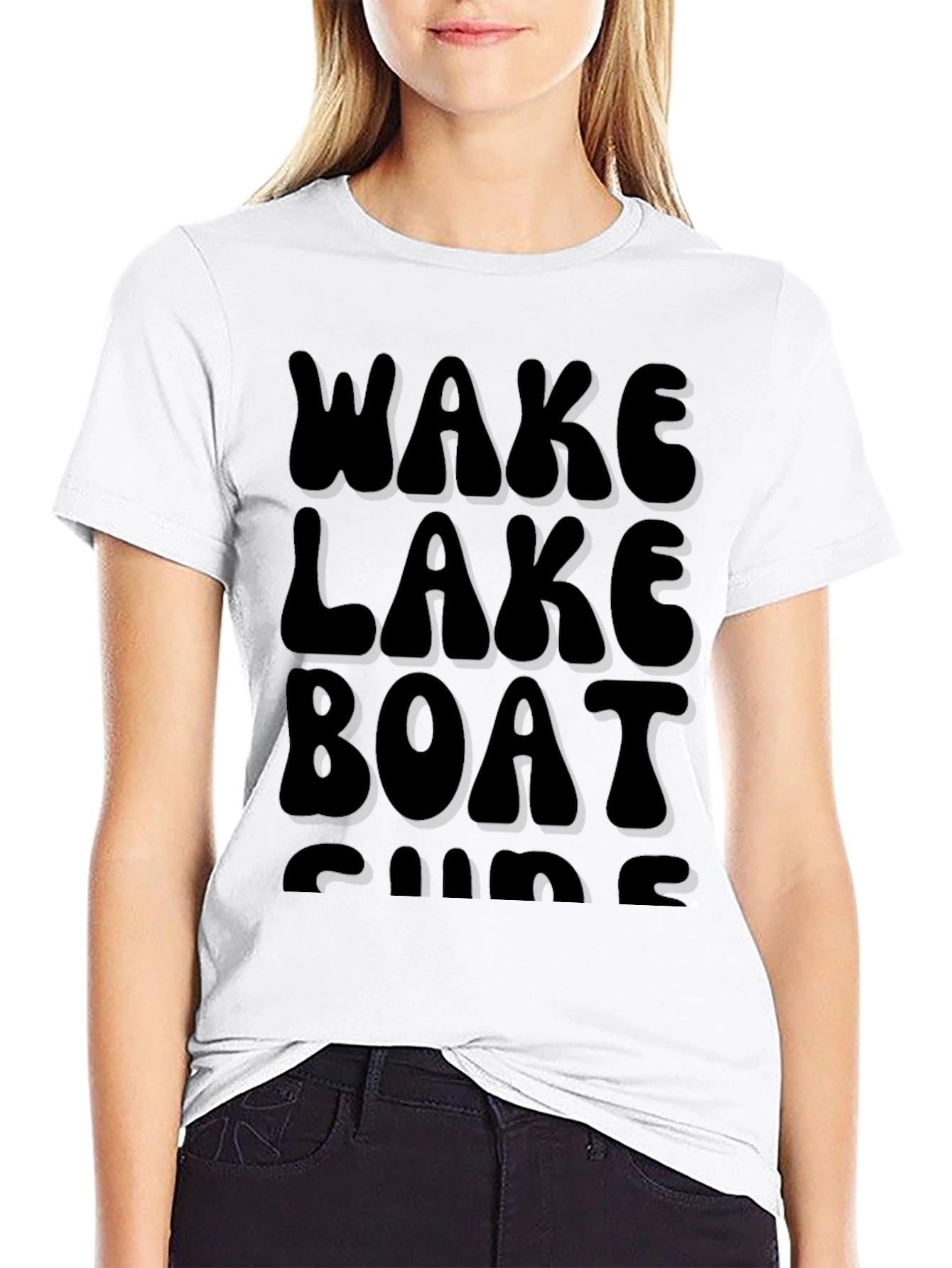 Black Wake Lake Boat Surf T-Shirt, Black Cotton Tee view 9