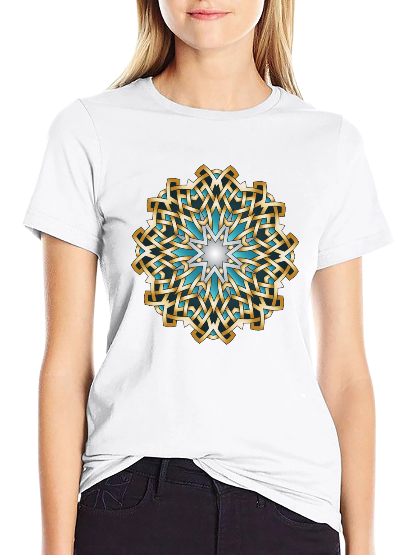 Black Intricate Knotwork Mandala Graphic T-Shirt view 9
