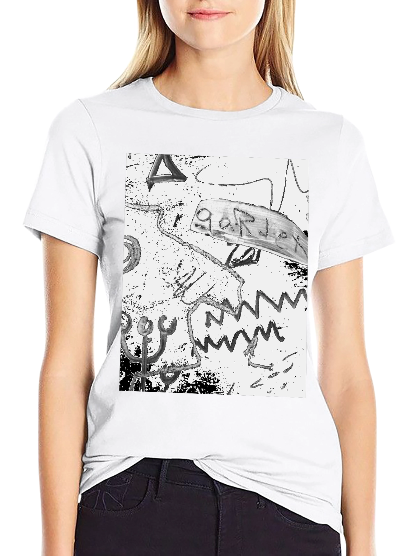 Black Abstract Graphic Print Black Cotton T-Shirt view 9