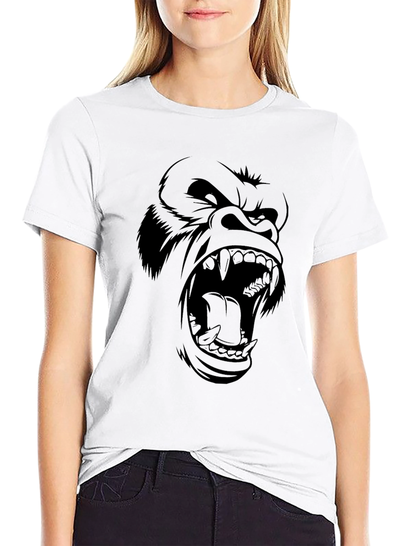 Black Men's Black Gorilla Graphic Print T-Shirt view 9