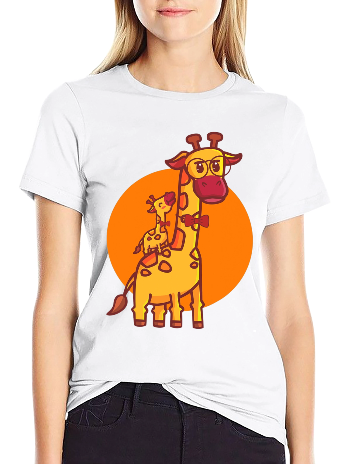 Black Giraffe Family T-Shirt: Cute Cartoon Animal Graphic Tee view 9