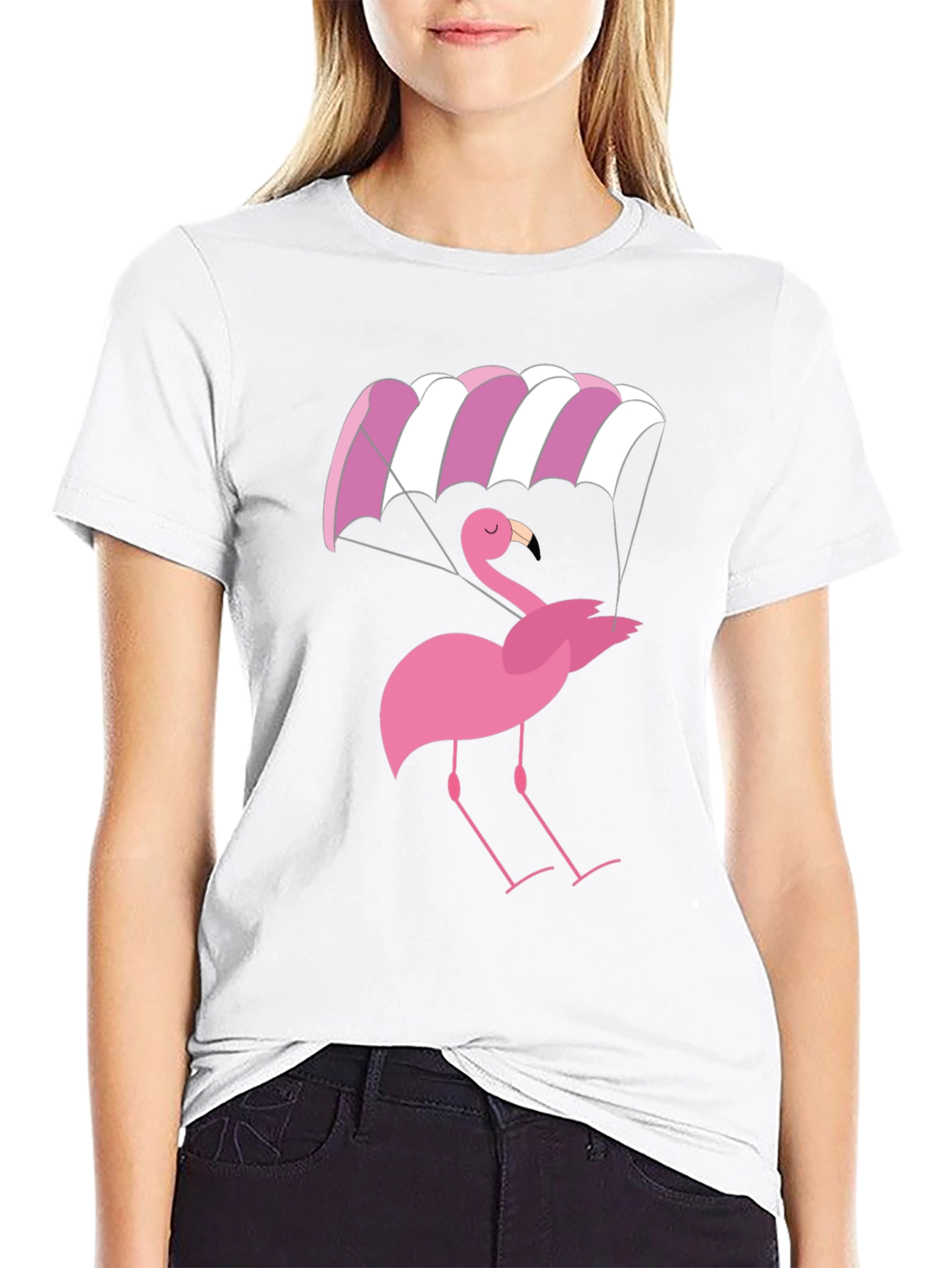 Black Pink Flamingo Parachute Black T-Shirt view 9