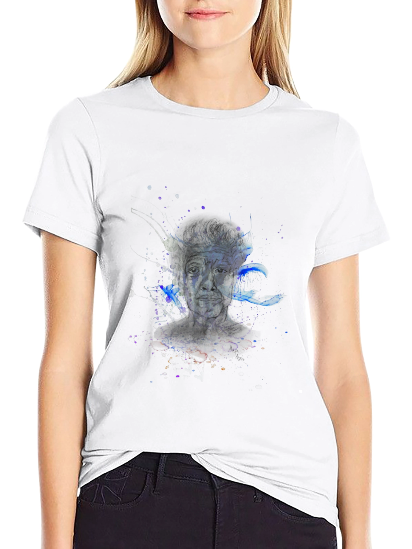 Black Artistic Portrait Tee - Black Cotton Blend view 9