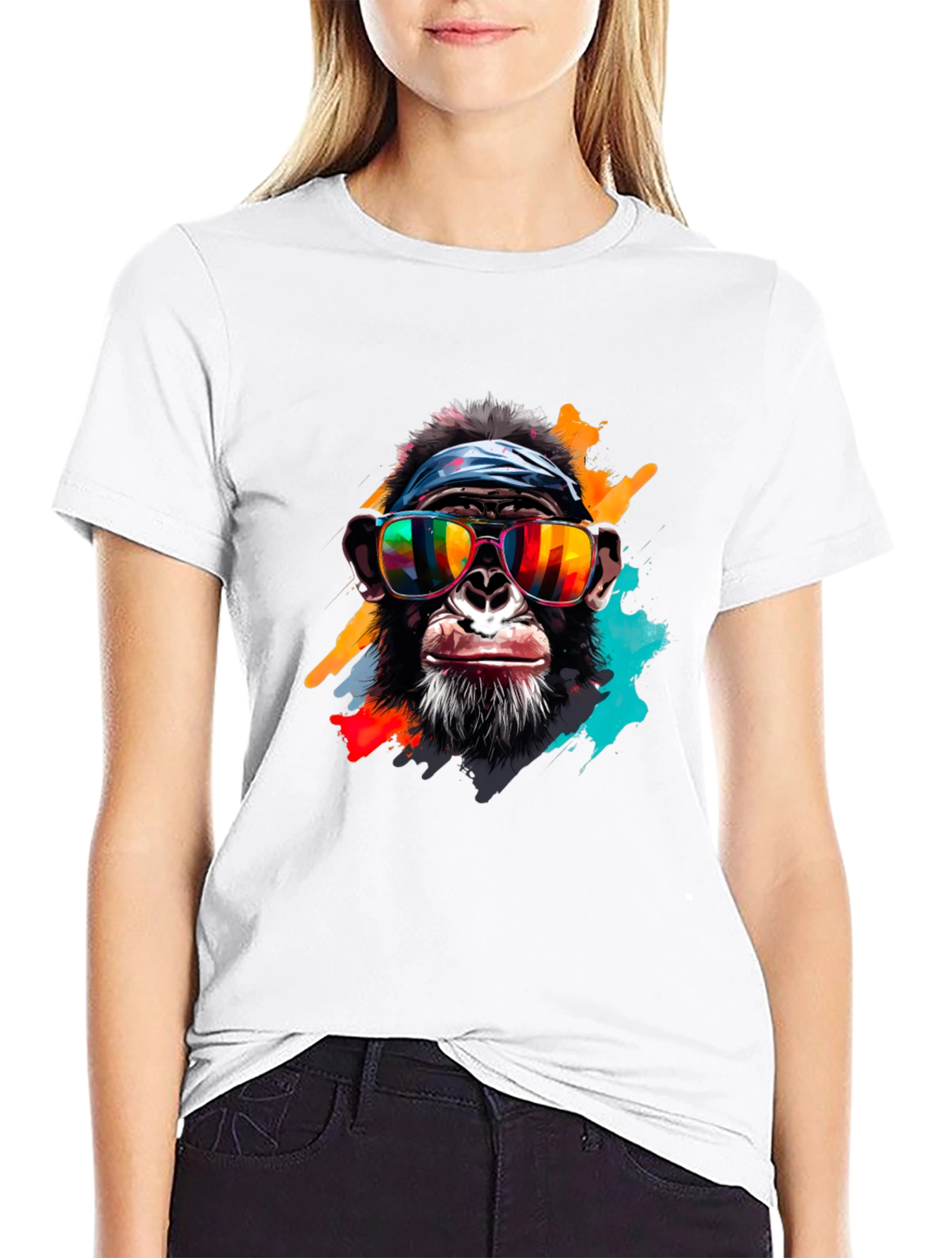 Black Cool Chimpanzee Graphic Black T-Shirt view 9