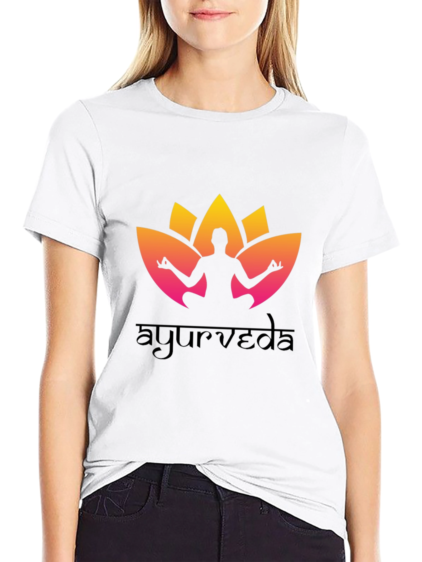 Black Ayurveda Yoga T-Shirt - Black Cotton view 9