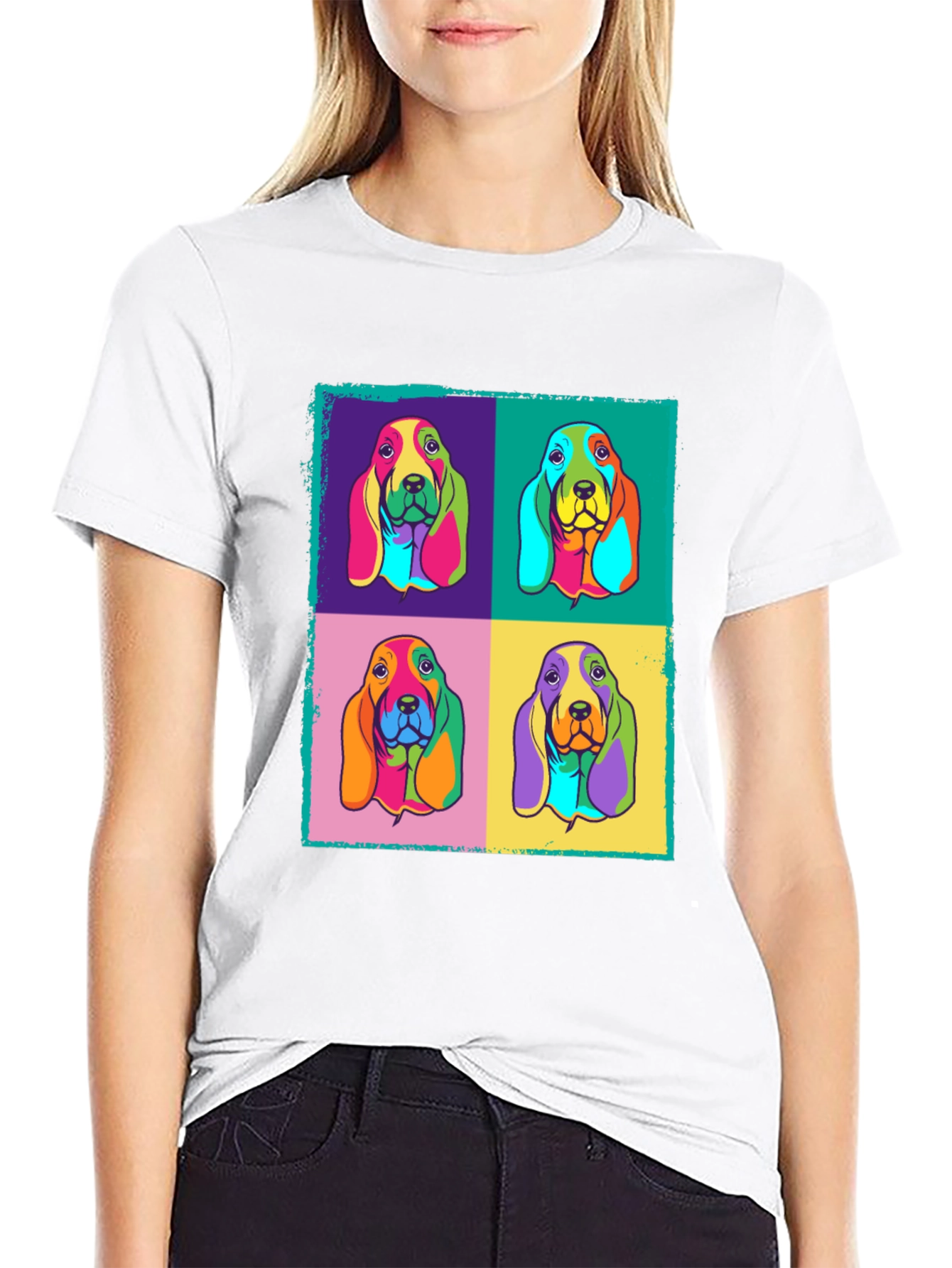 Black Pop Art Basset Hound Graphic Tee view 9