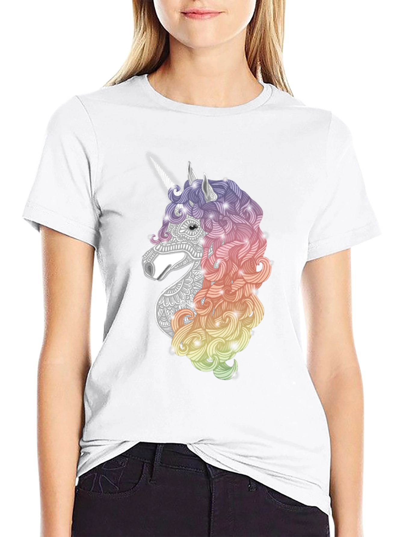 Black Unicorn Graphic Tee - Black Cotton Casual T-Shirt view 9