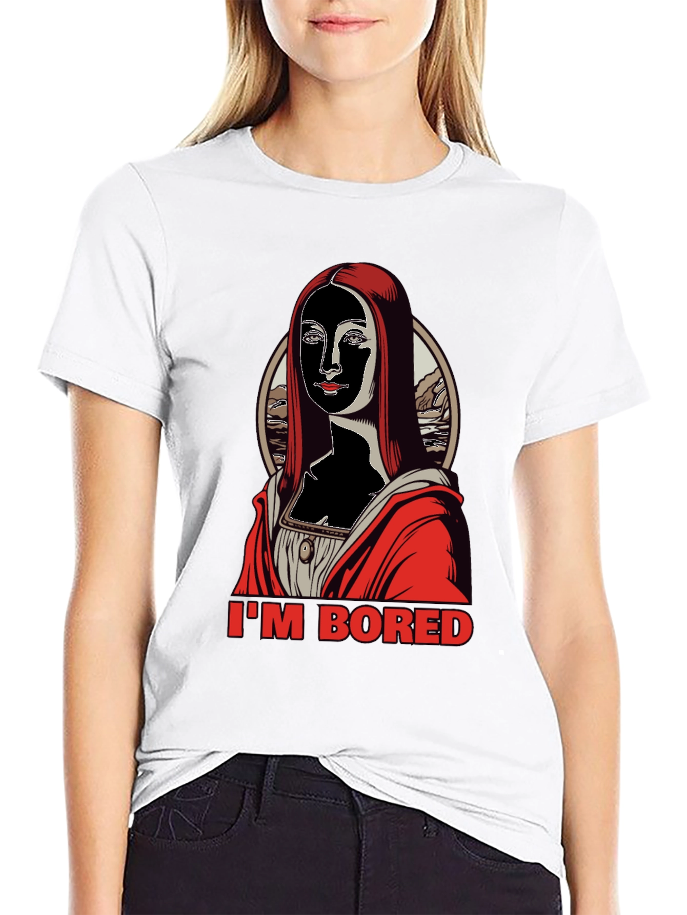 Black I'm Bored Mona T-Shirt - Black view 9