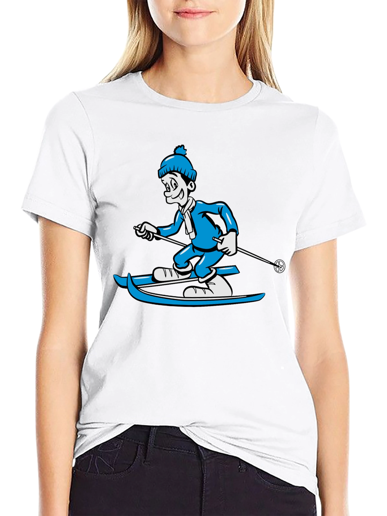 Black Skiing Cartoon Graphic Tee view 9