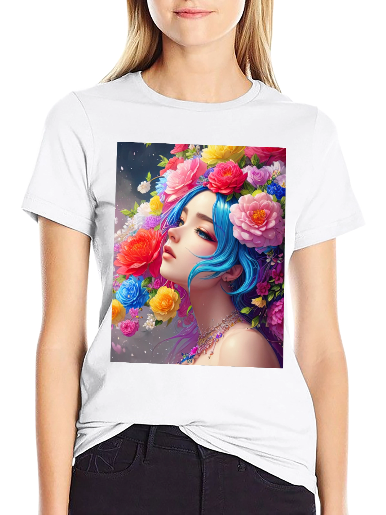 Black Floral Portrait Black Tee view 9