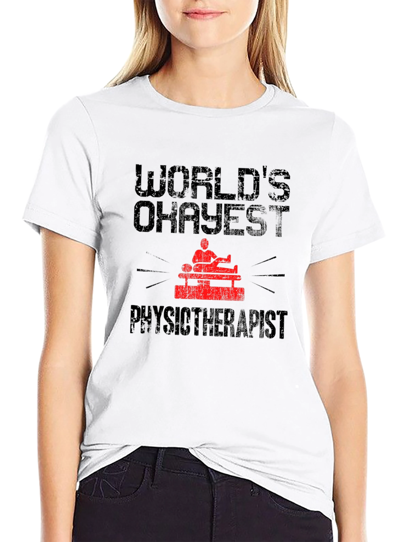 Black World's Okayest Physiotherapist Graphic Tee view 9