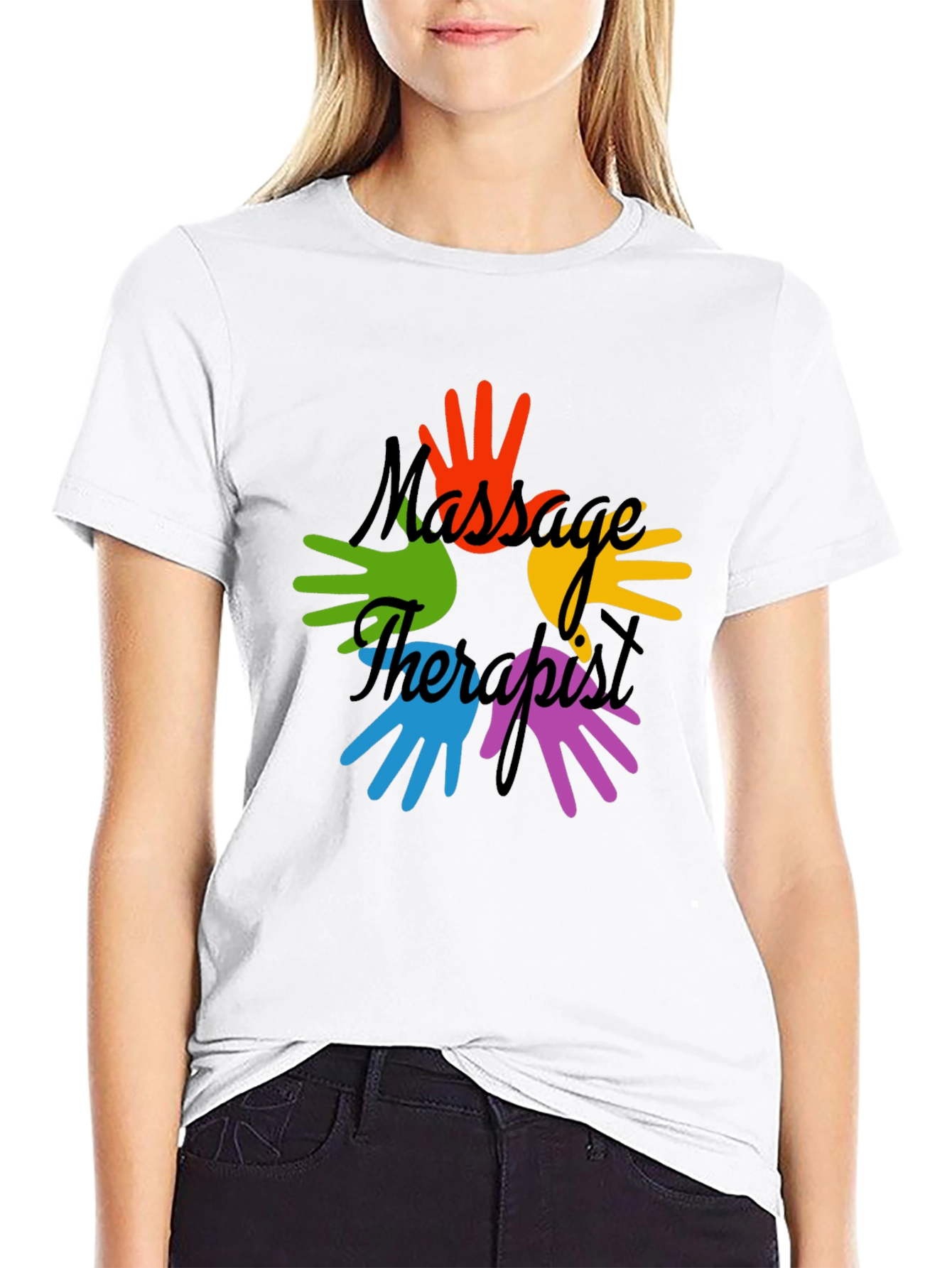 Black Massage Therapist Colorful Hands Graphic T-Shirt view 9