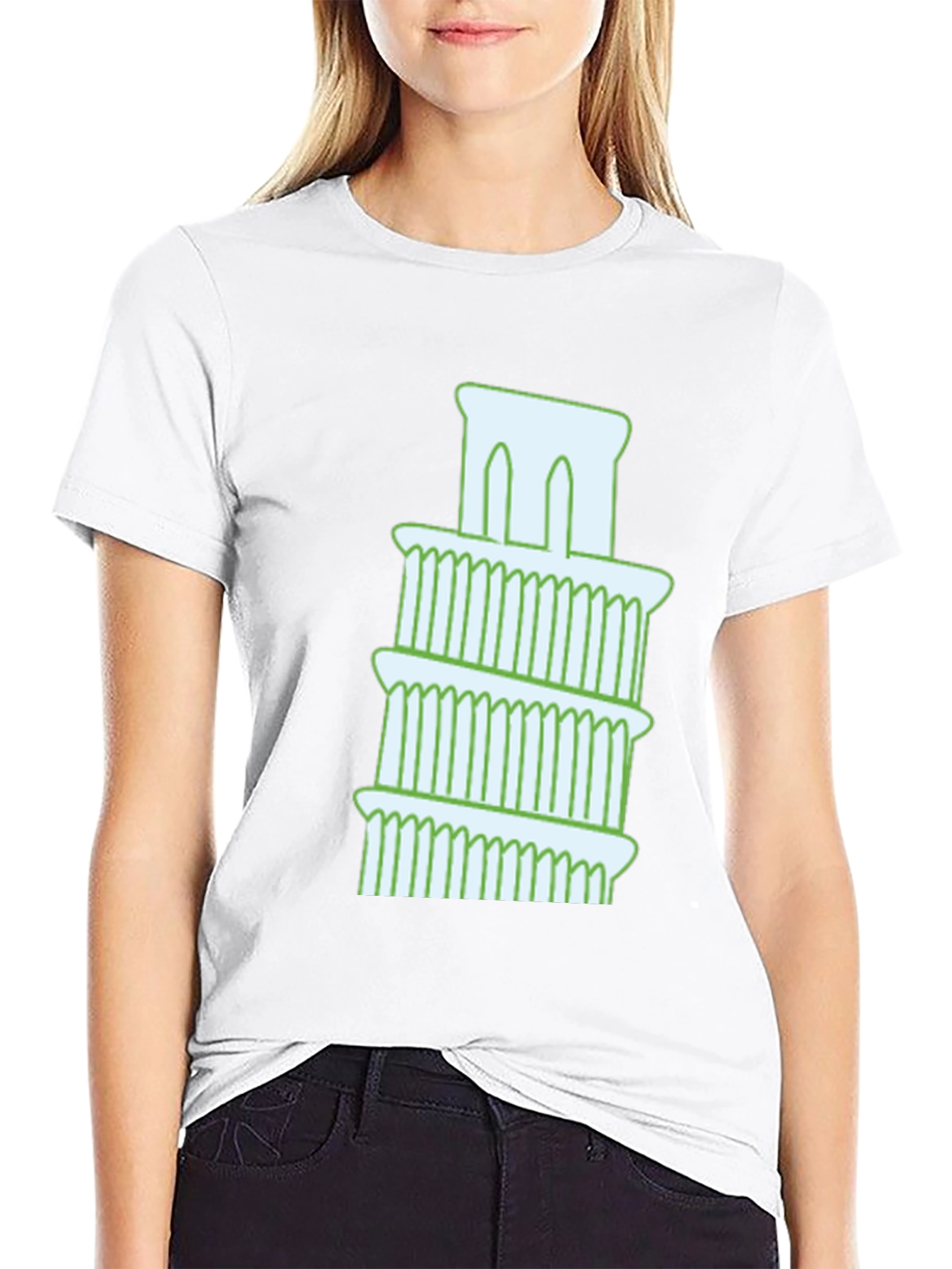 Black Leaning Tower Graphic Tee - Black Cotton T-Shirt view 9