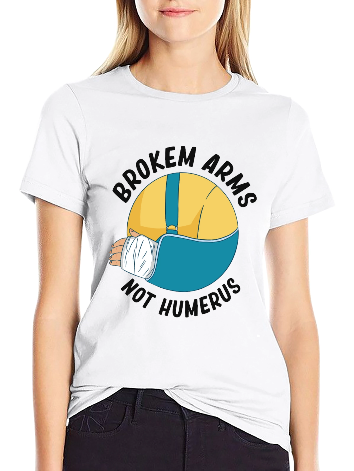 Black Broken Arms Humor Graphic T-Shirt view 9