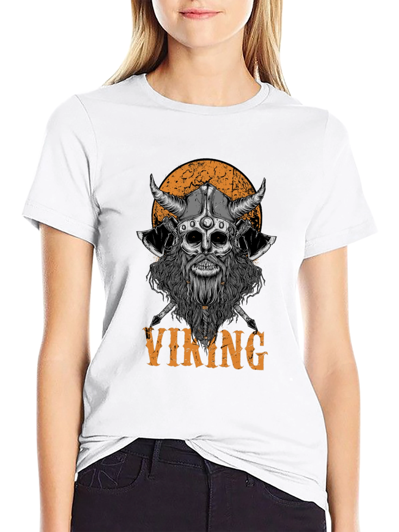 Black Viking Skull Graphic Black T-Shirt view 9