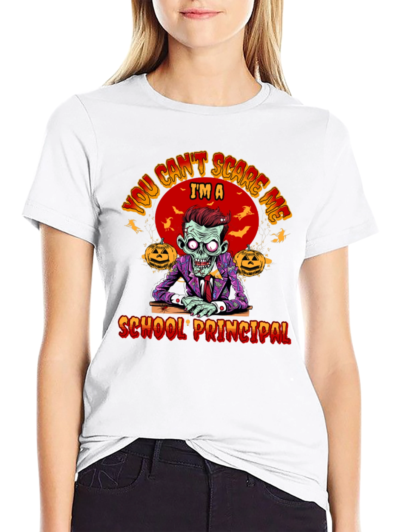 Black You Can't Scare Me I'm a School Principal Zombie T-Shirt view 9