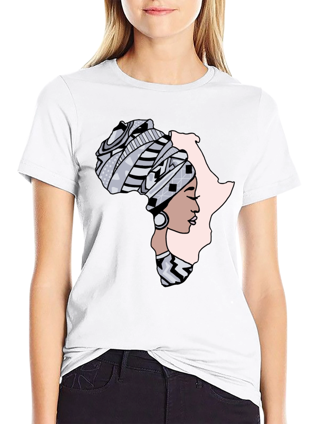 Black Africa Woman Graphic Tee - Black Cotton T-Shirt view 9