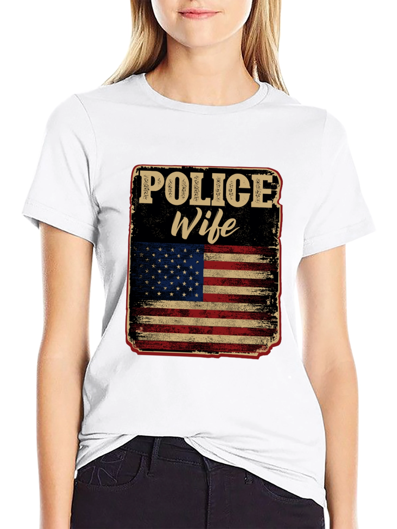 Black Police Wife American Flag Graphic Tee view 9