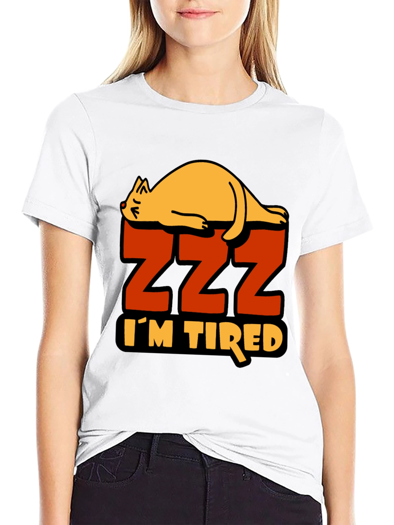 Black I'm Tired Cat Zzz T-Shirt - Sleepy Lazy Funny Tee view 9