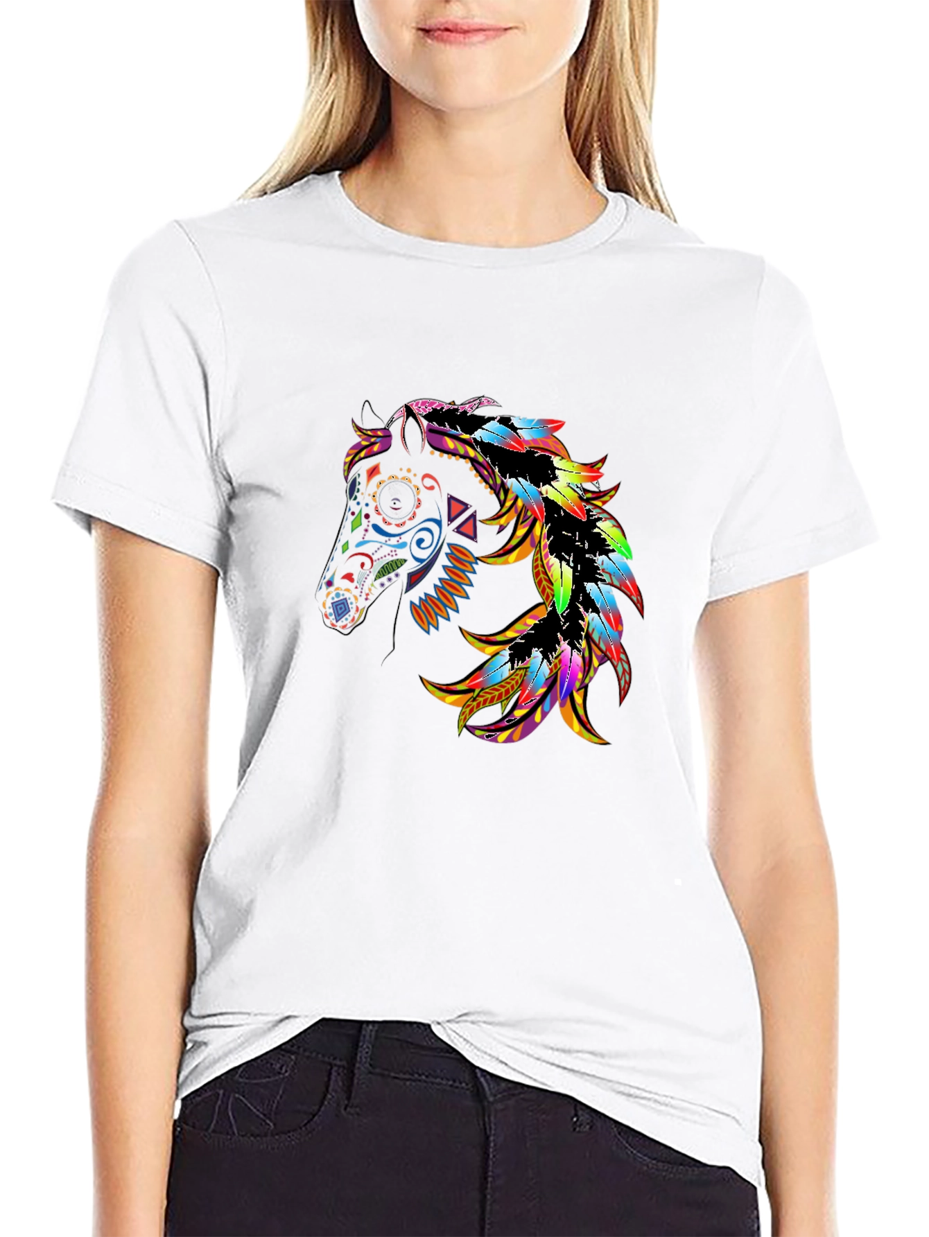 Black Black Tee with Colorful Horse Graphic view 9