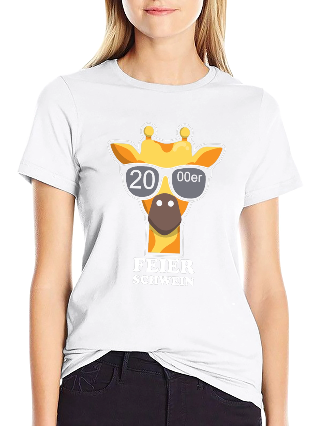 Black Funny Giraffe 2000er Party Shirt view 9
